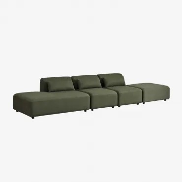 3-delige Modulaire Bank Met Links Chaise Longue En Fogler Poef Chenille Groen – Salie - Sklum