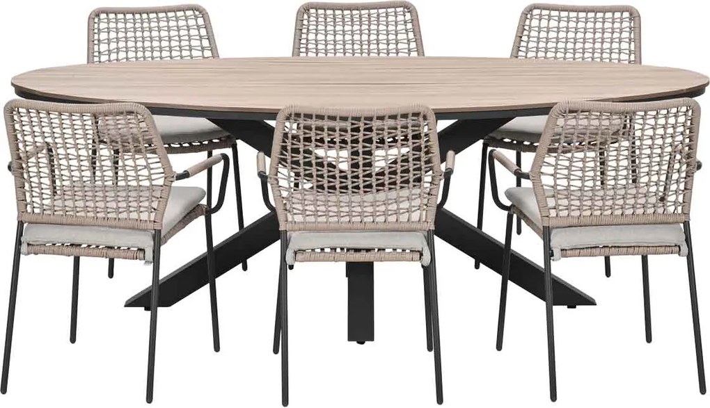 Garden Impressions Natas tuinset sand 7-delig - Tulli tuintafel ovaal 220x115 cm