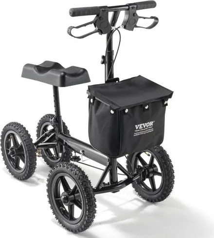 VEVOR Knie Scooter, Aluminium Knie Walker met in hoogte verstelbaar stuur en kniebeschermer, 30 cm off-road wielen, dubbele remmen, beenrevalidatie scooter voor enkel- en voetfracturen, 160 kg