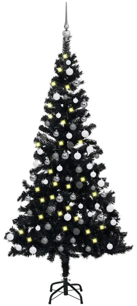 vidaXL Kunstkerstboom met LED's en kerstballen 180 cm PVC zwart
