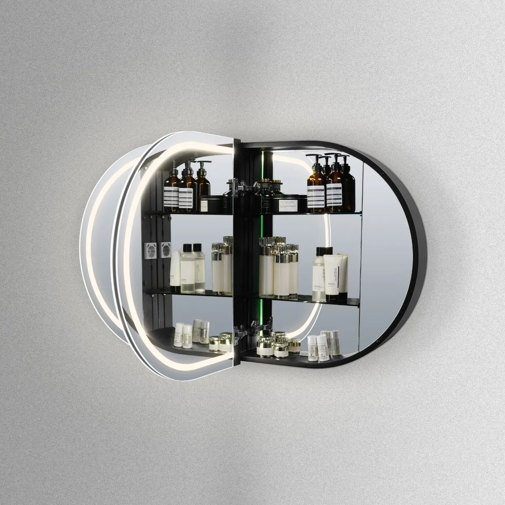 Hipp Design 91000 ovale spiegelkast mat zwart met verlichting en verwarming 120x70cm