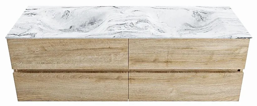 Mondiaz Vica DLux badmeubel 150cm washed oak 4 lades met wastafel glace dubbel zonder kraangat