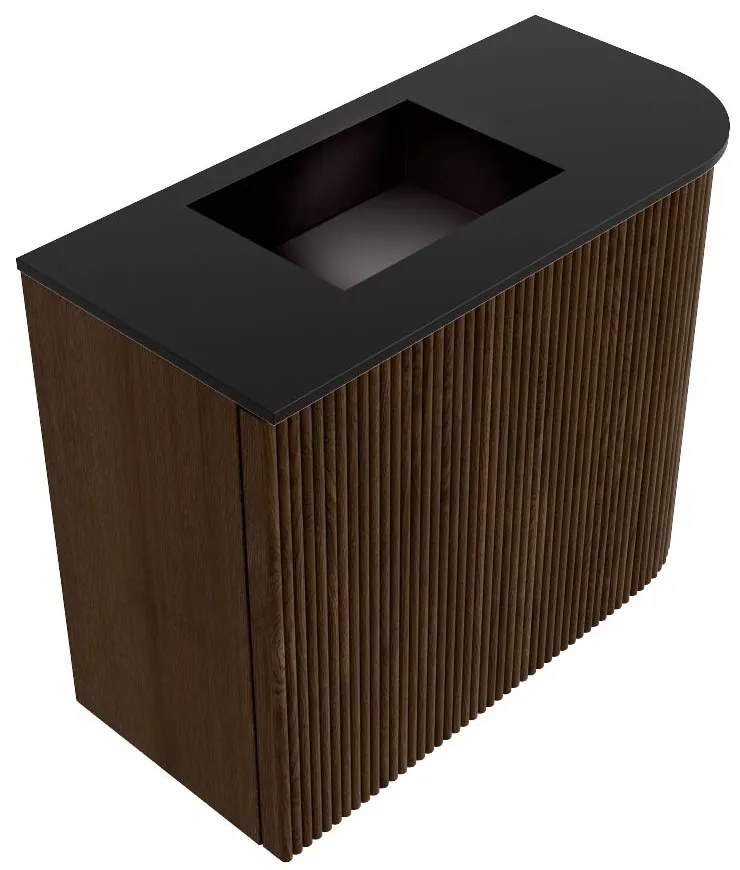 Mondiaz Joya 50cm toiletmeubel ronding rechts walnut met wastafel faye links zonder kraangat urban