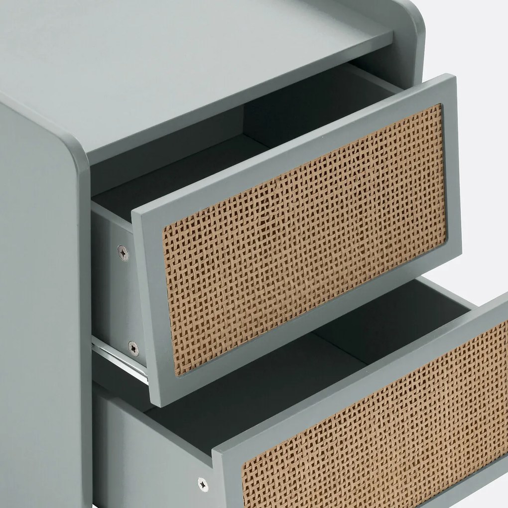 Nachtkastje van riet met 2 laden, Kaya