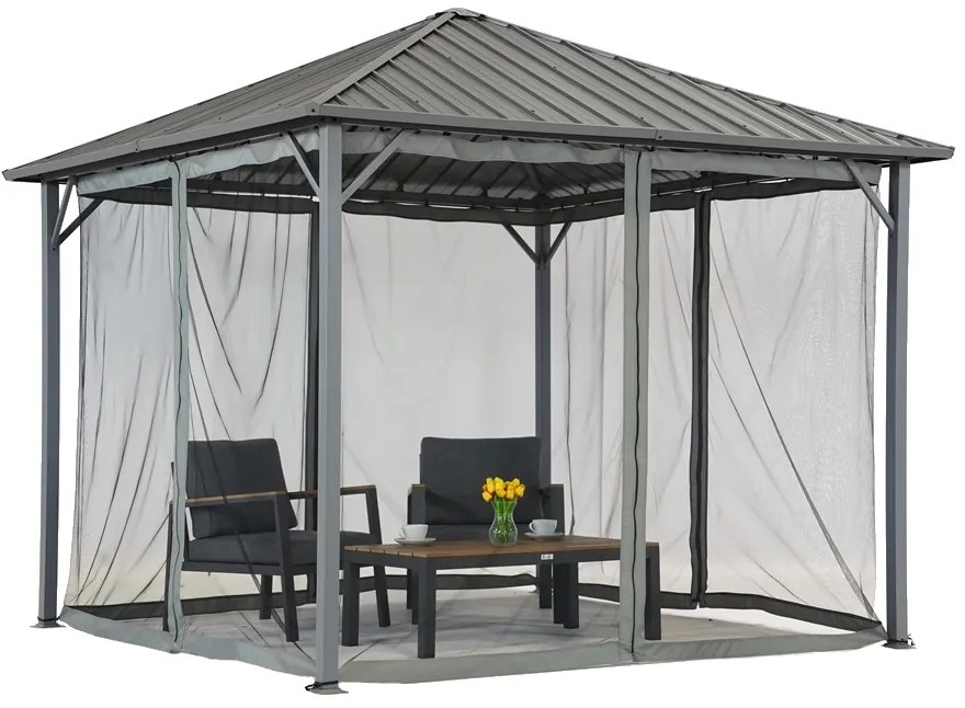 Itaka 3x3 tuinhuisje met klamboe antraciet Tuinpunt