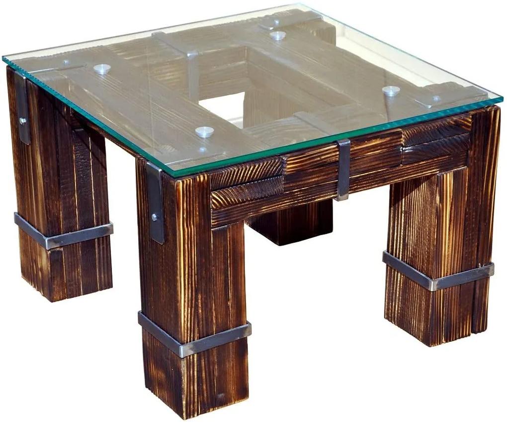 CHYRKA® Salontafel LD DROHOBYCZ woonkamer tafel loft vintage bar industrieel design handgemaakt hout glas metaal