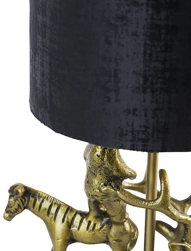 Stoffen Vintage tafellamp messing met kap zwart 20 cm - Animal Hjort TreOosters E27 rond Binnenverlichting Lamp