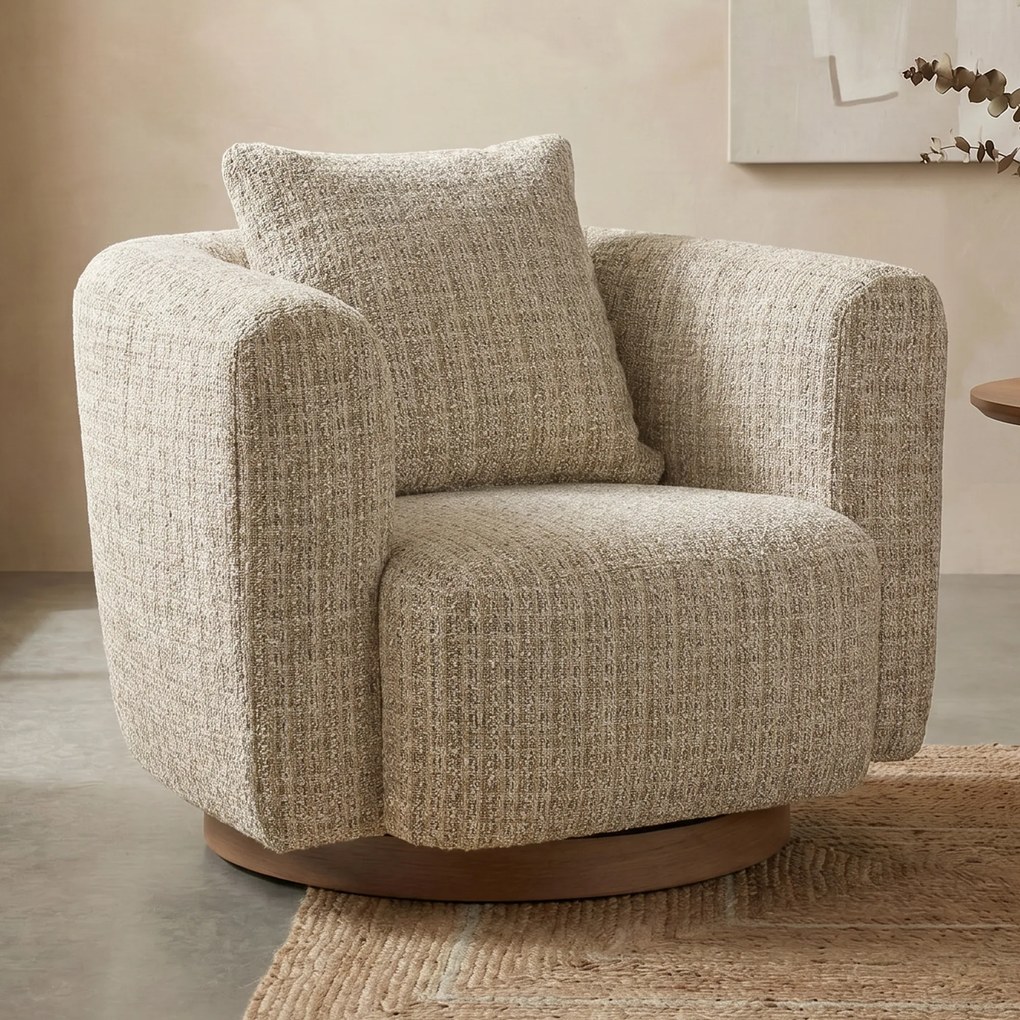 Draaibare Fauteuil Taupe Met Walnoot Hout