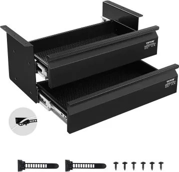 VEVOR lade voor onder het bureau 457x227x200mm, opbergorganizer voor onder het bureau, verborgen opbergorganizer met 2 lagen, pennenlade voor zit-sta-werkplekken thuis