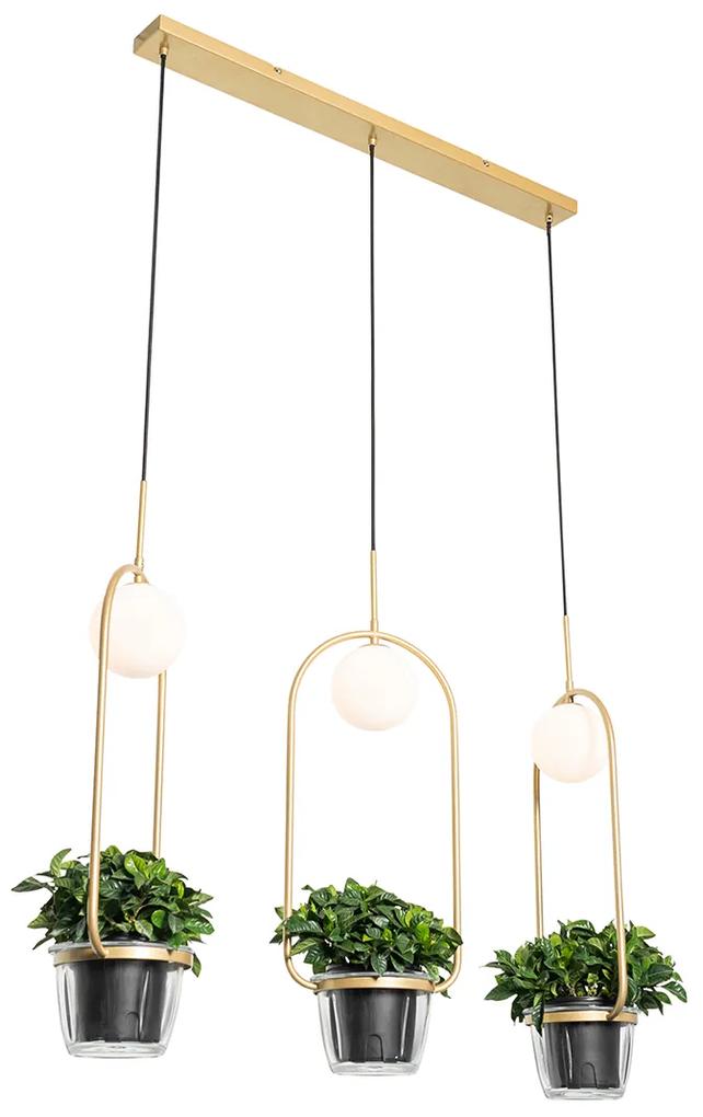 Eettafel / Eetkamer Art Deco hanglamp goud met wit glas 3-lichts - Isabella Design, Art Deco G9 Binnenverlichting Lamp
