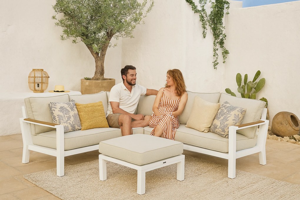 Hoek loungeset 5 personen Aluminium/Polywood (teakfinish) Wit Lifestyle Garden Furniture Bilbao