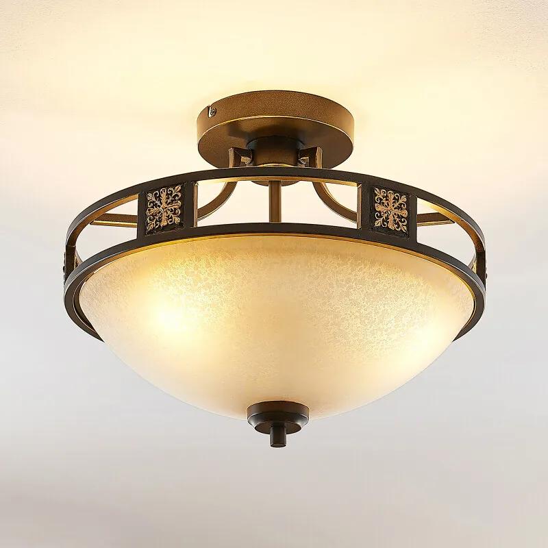 Ferre glas-plafondlamp in roestoptiek - lampen-24