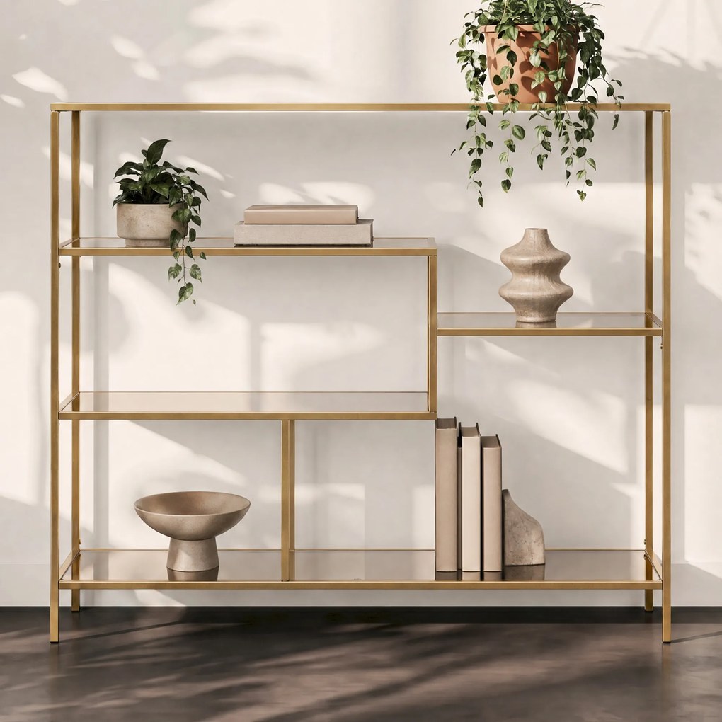 Kare Design Loft Gold Laag Wandrek Staal Met Glas Goud - 115x30x100cm.