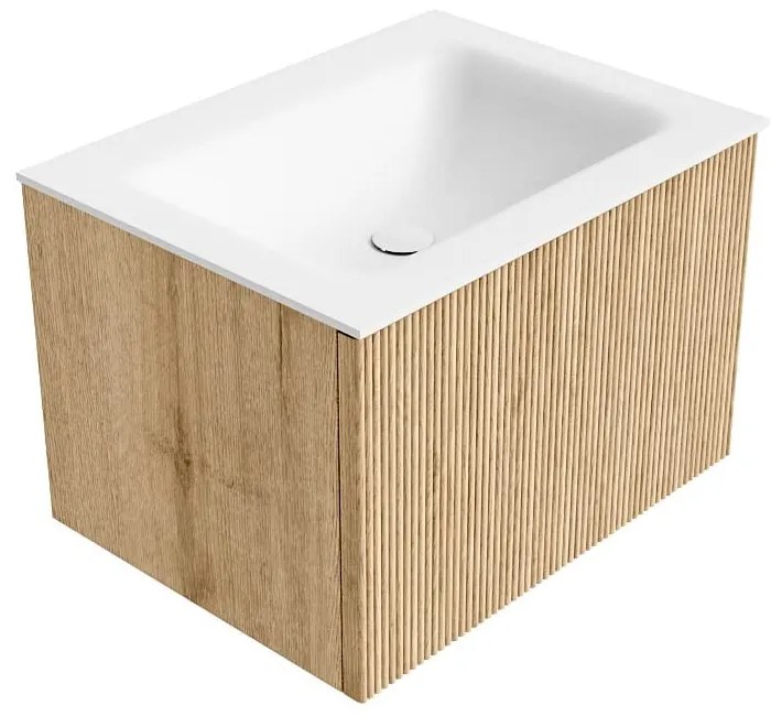 Mondiaz Kurve 60cm badmeubel oak met 1 lade en wastafel cloud midden zonder kraangat