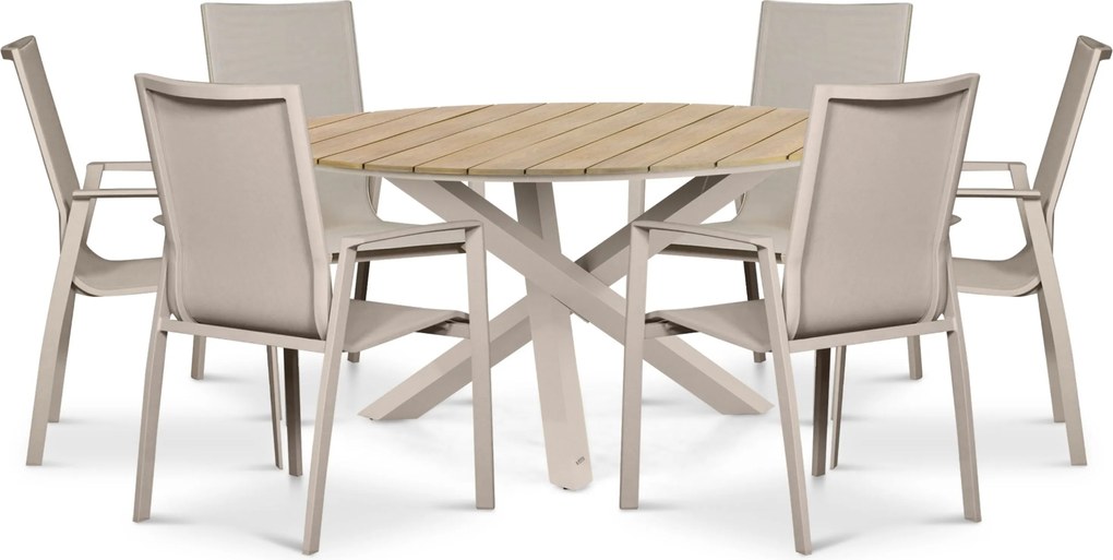 Tuinset 6 personen 150 cm Aluminium Zand/Beige Lifestyle Garden Furniture Ultimate/Ancona