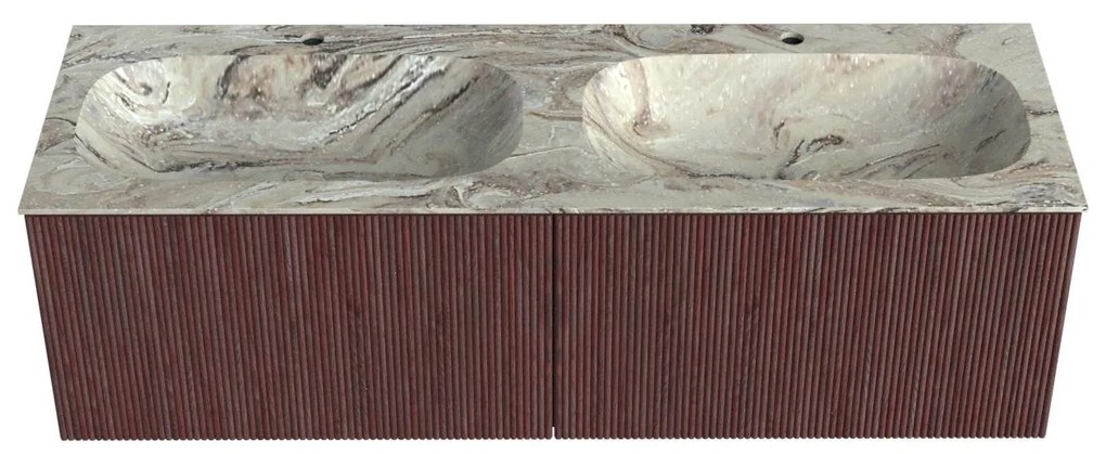 Mondiaz Kurve-dlux 140cm badmeubel ruby met 2 lades en wastafel stor small dubbel 2 kraangaten glace