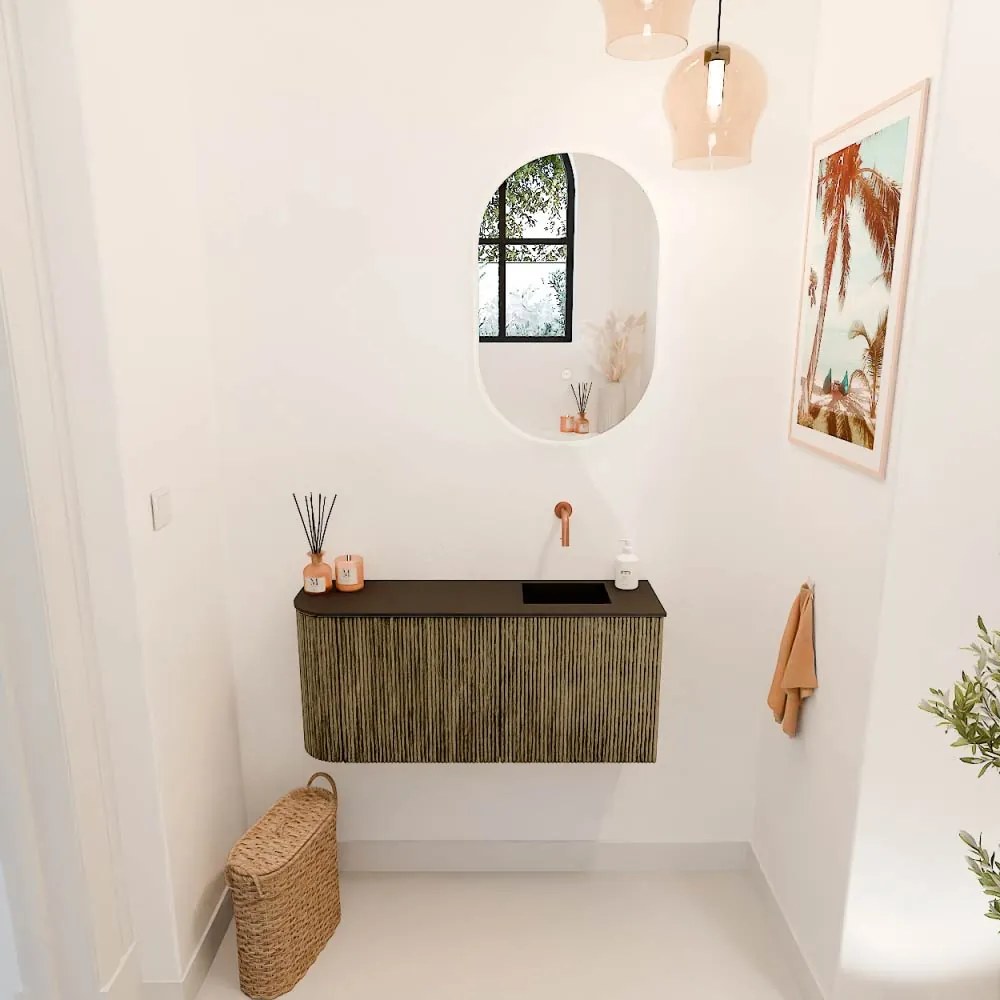 Mondiaz Joya 90cm toiletmeubel ronding links dusk met wastafel faye rechts zonder kraangat urban