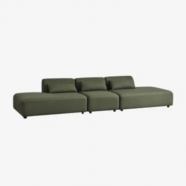 3-delige Modulaire Bank Met Dubbele Chaise Longue Fogler Teddystof Saliegroen - Sklum