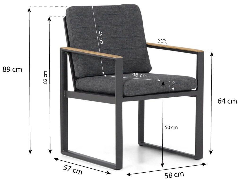 Tuinstoel Aluminium/teak Grijs-antraciet Santika Soray  met teak armleuning