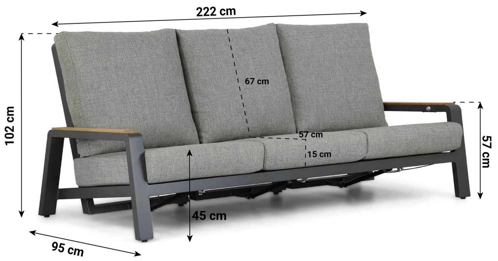Stoel en Bank Loungeset 5 personen Aluminium/teak Grijs Osmen Manly