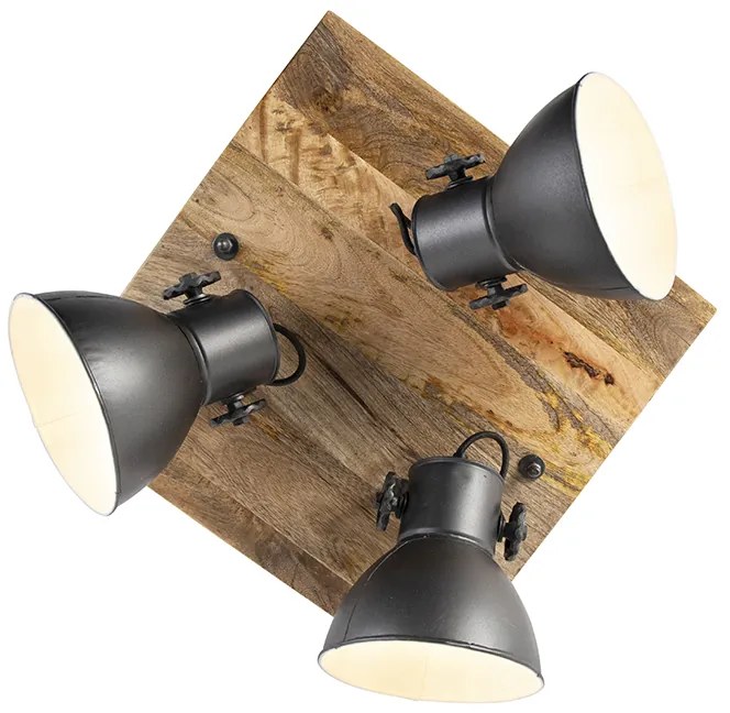 Industriële spot donkergrijs met mango hout 3-lichts - Mangoes