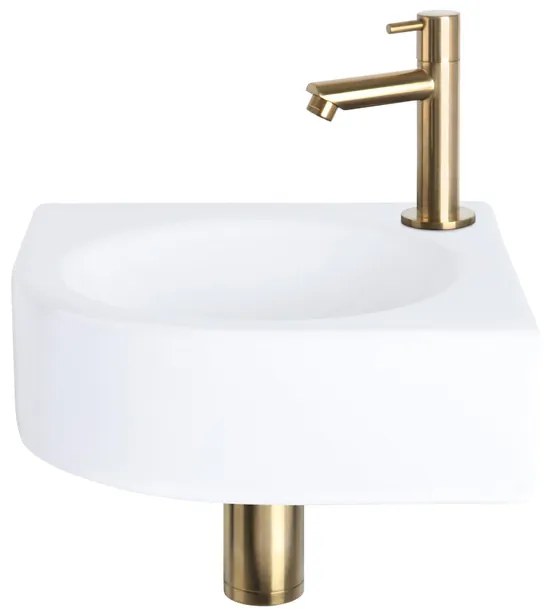 Differnz Cleo fonteinset - 30x30x10cm - Kwartrond - 1 kraangat - Recht matte goude kraan - Keramiek Wit SW524002/SW644702/SW679885/SW865583