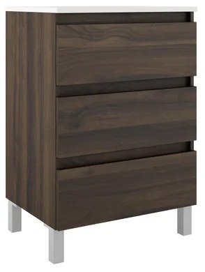 Adema Chaci PLUS Wastafelonderkast - 60x86x46cm - 3 lades - Geintegreerde greep - MFC - noten (hout) BOX_60_Valenti