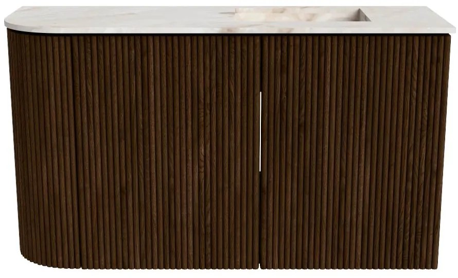 Mondiaz Joya DLux 70cm toiletmeubel ronding links walnut met wastafel faye rechts zonder kraangat frappe
