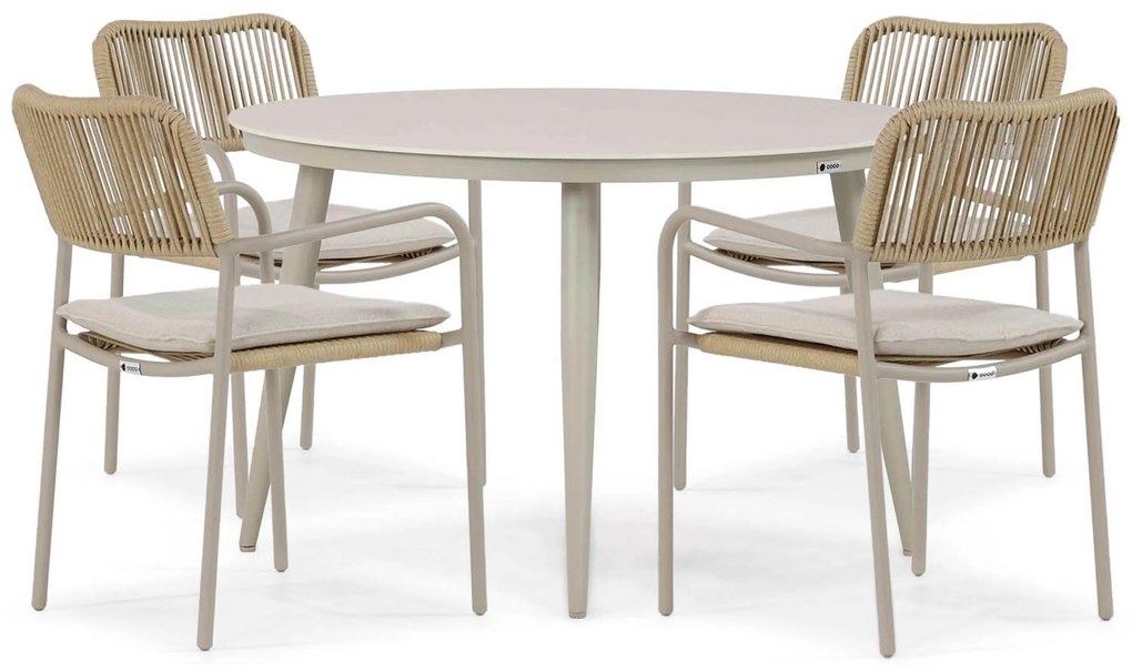 Tuinset Ronde Tuintafel 4 personen 120 cm Aluminium/rope Taupe Coco Penya/Vienna