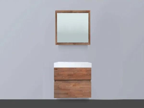 Saniclass Natural Wood Badmeubelset 60cm hangend model grey oak met wastafel wit 0 kraangaten inclusief spiegel SW8065