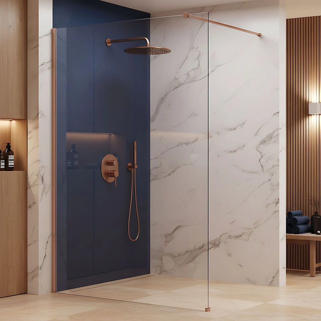 Walk-in douchewand Rea Flexi Transparent / Brush Copper 100