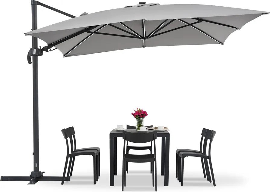 Merano tuinparasol met LED verlichting 3x4m Garden Point antraciet