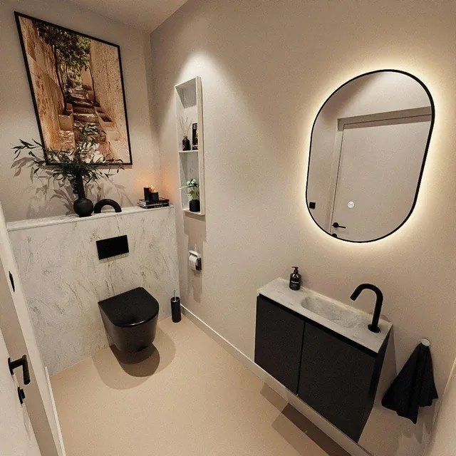 MONDIAZ TURE-DLUX 60cm toiletmeubel Urban. EDEN wastafel Opalo positie rechts. Met 1 kraangat. TUREDX60URBR1OPA