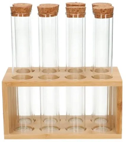 Buisjes in standaard, bamboe, glas en kurk
