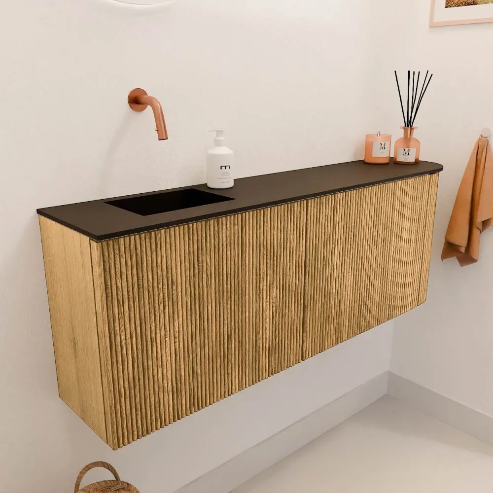 Mondiaz Joya 110cm toiletmeubel ronding rechts oak met wastafel faye links zonder kraangat urban