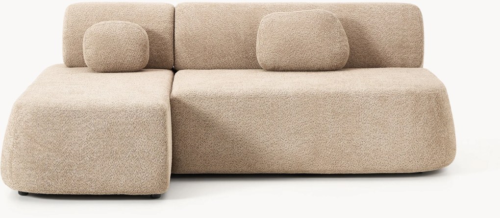 Hoekbankbed Pao van teddy-bouclé met opbergruimte