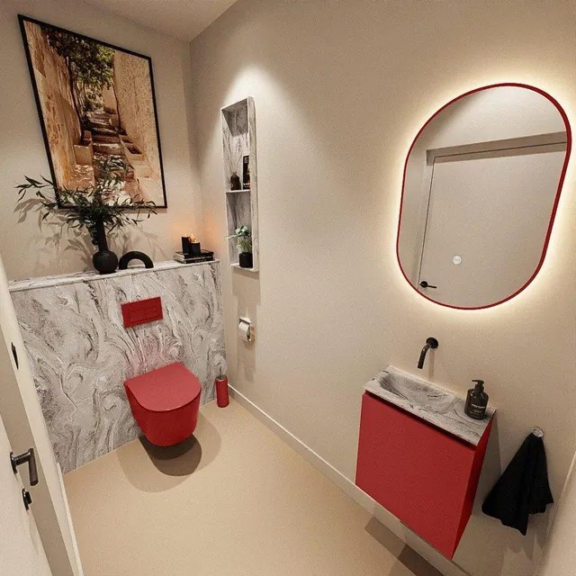 MONDIAZ TURE-DLUX 40cm toiletmeubel Fire. EDEN wastafel Glace positie links. Zonder kraangat. TUREDX40FIRL0GLA