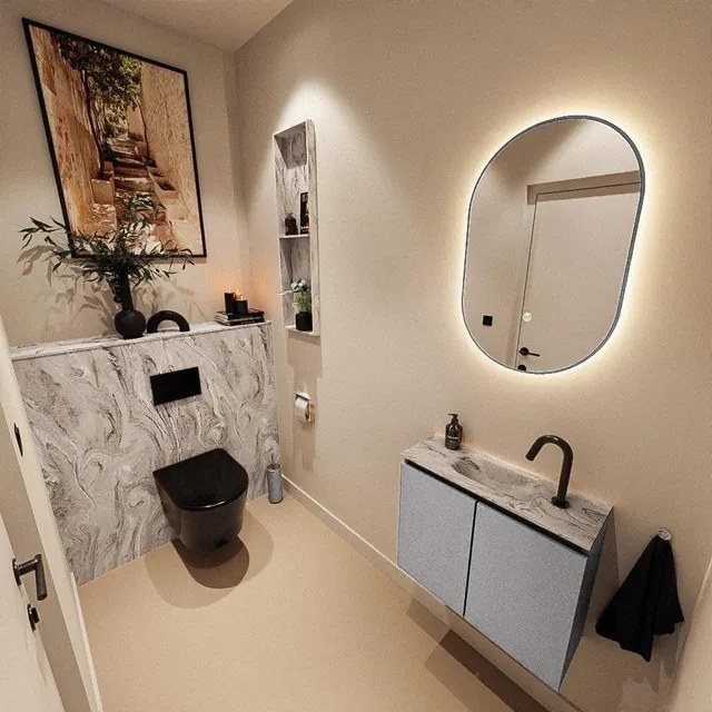 MONDIAZ TURE-DLUX 60cm toiletmeubel Plata. EDEN wastafel Glace positie midden. Met 1 kraangat. TUREDX60PLAM1GLA