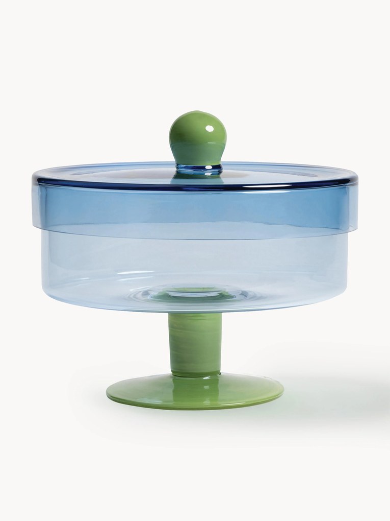 Handgemaakte opbergpot Duo van glas