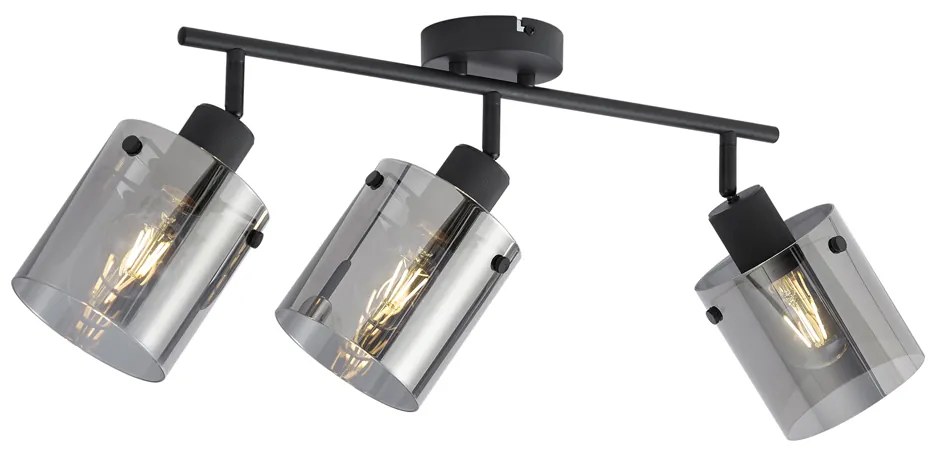 Design plafondspot zwart met smoke glas 3-lichts - Domo
