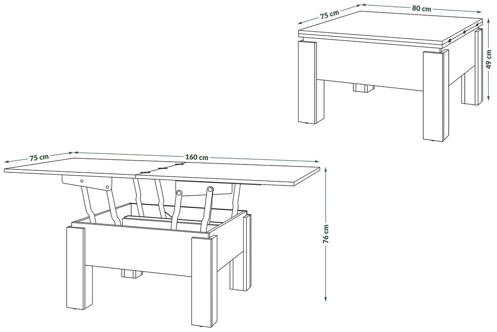 Mazzoni OSLO eiken artisan / beige, uitklapbare salontafel met in hoogte verstelbaar blad