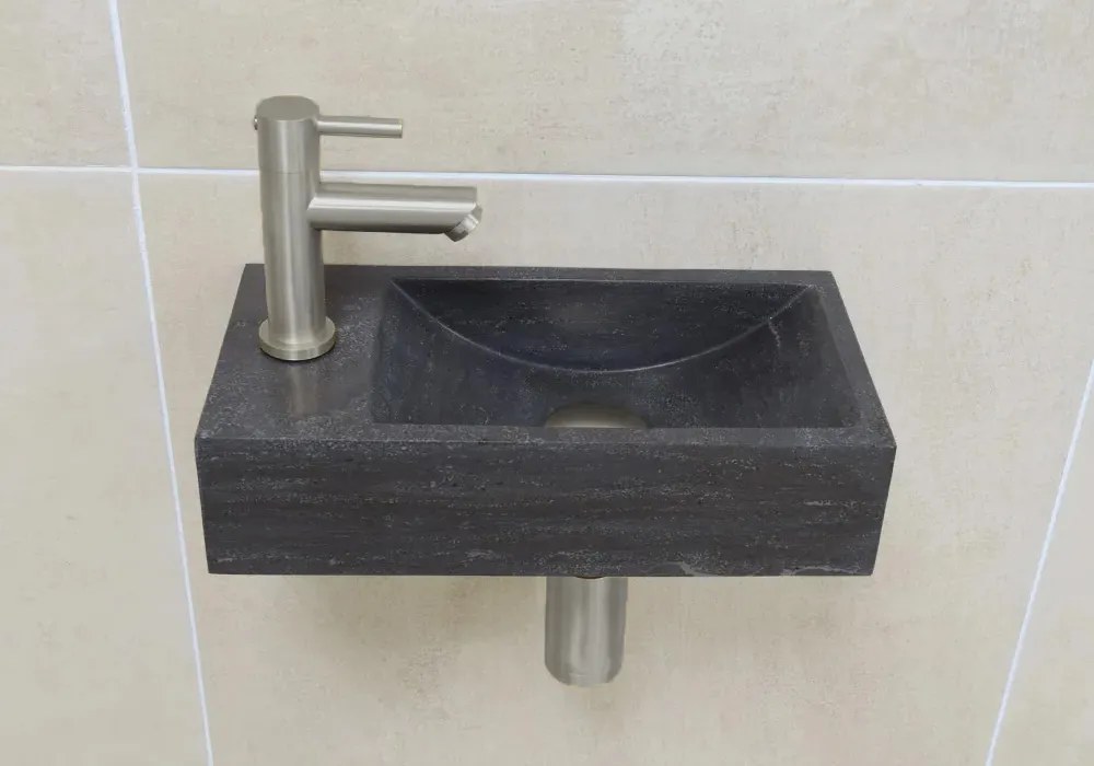 Mueller Small natuursteen fonteinset links met RVS kraan en toebehoren