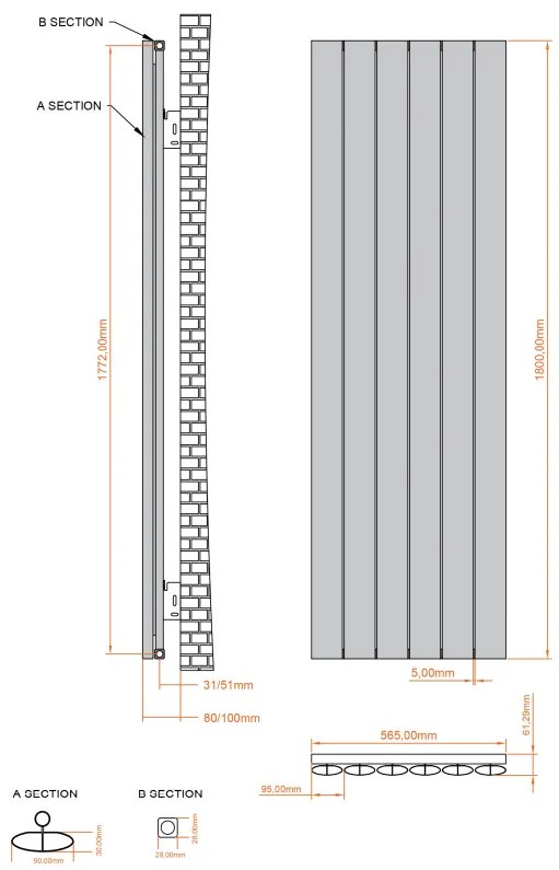 Eastbrook Malmesbury radiator 55x180cm aluminium 1560W cappuccino