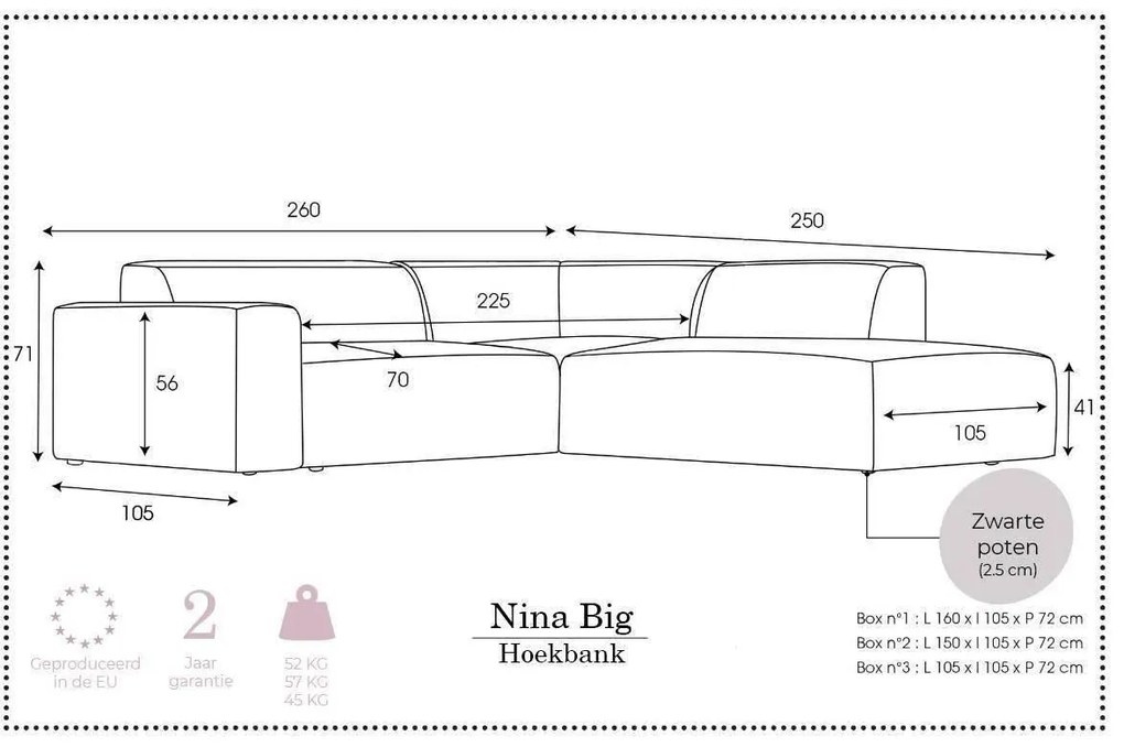 Hoekbank Nina Big rechts ribstof | NADUVI Collection