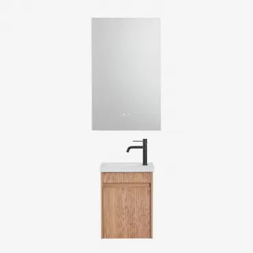 Narek Zwevend Houten Badkamermeubelset Met Geïntegreerde Wastafel Ash Brown & Rectangular Led And Antifog 55x90 Cm Riben & Mat Zwart ?20 Cm - Sklum