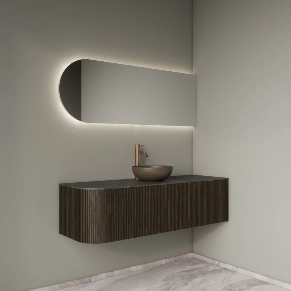Gliss Design Alluro badmeubel ribbelfront met ronding links 140cm charcoal en zwart leisteen toppaneel