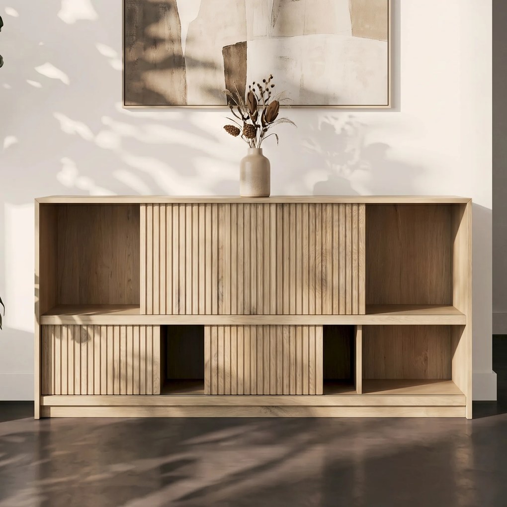 Eiken Dressoir Met Schuifdeuren Naturel - 180x42x90cm.
