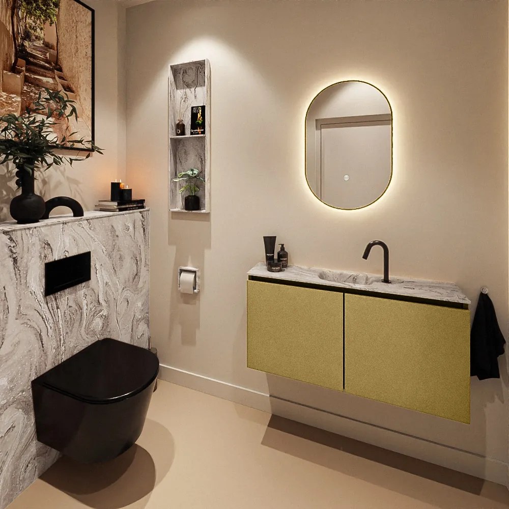 Mondiaz Ture DLux toiletmeubel 100cm oro met wastafel glace midden met kraangat