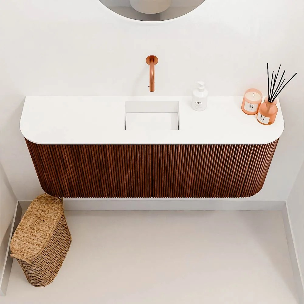 Mondiaz Joya 105cm toiletmeubel ronding links/rechts ruby met wastafel faye midden zonder kraangat talc