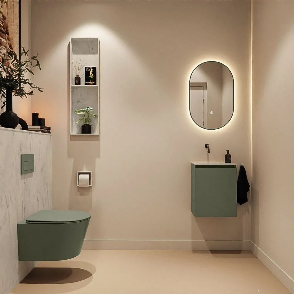 Mondiaz Ture DLux toiletmeubel 40cm army met wastafel opalo links zonder kraangat